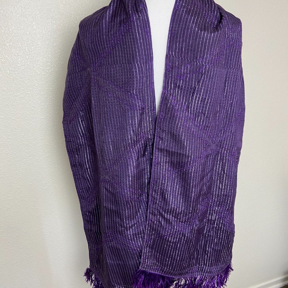 Vintage Patchwork Scarf Reversible 100% Rayon Fri… - image 3